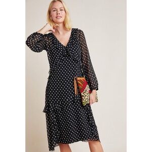Anthropologie Black and White Polka Dot Long Sleeve Dress